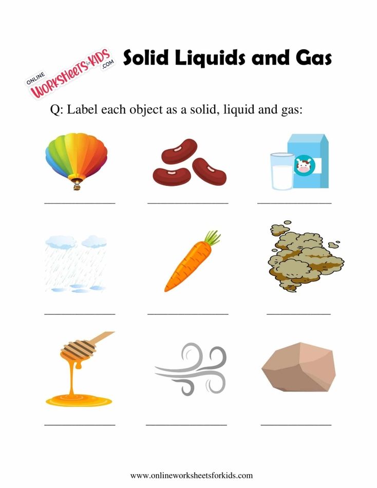 Solid Liquids and Gas Worksheet For Grade 1-4